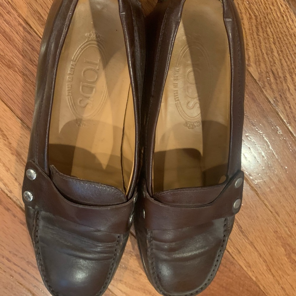 Tods Brown Leather Loafers Shoes Women's Size 8 - Picture 2 of 5
